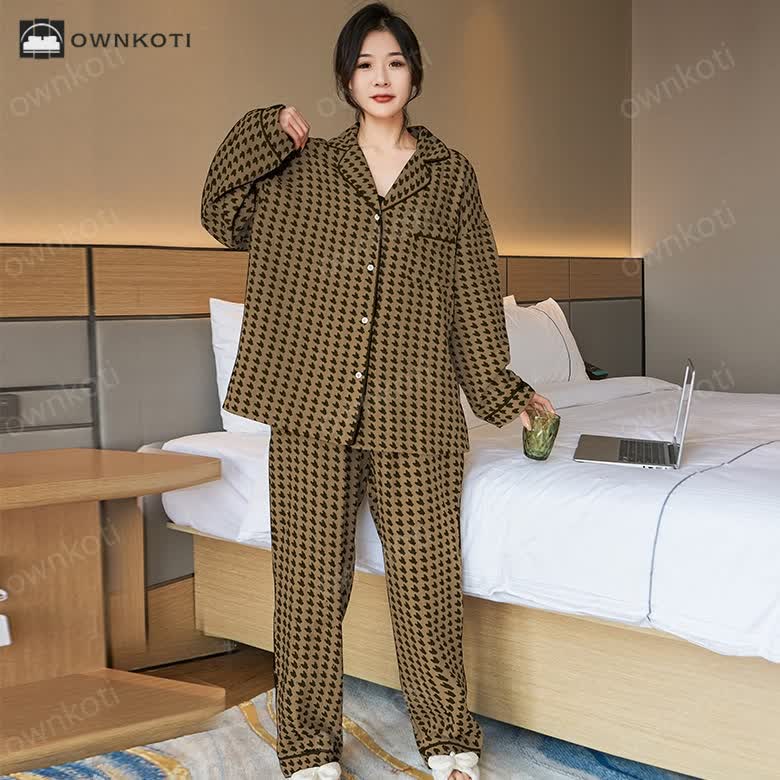 Plus Size Houndstooth Cotton Pajama Set