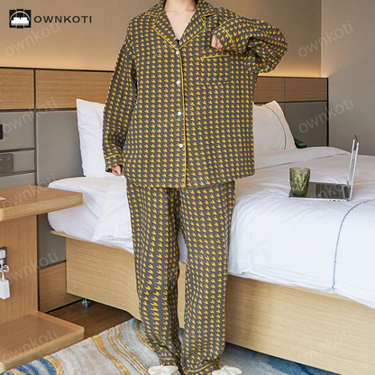 Plus Size Houndstooth Cotton Pajama Set