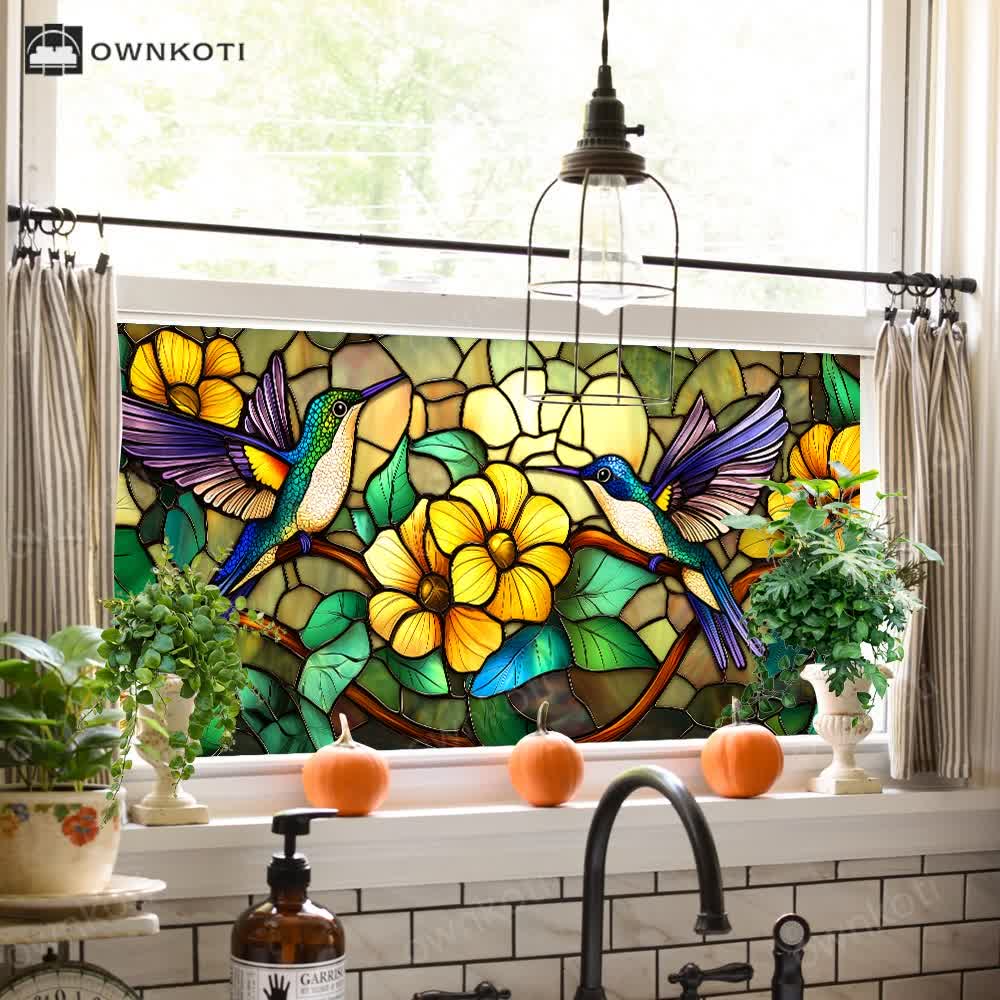 Floral Bird Static Stained Glass Window Cling