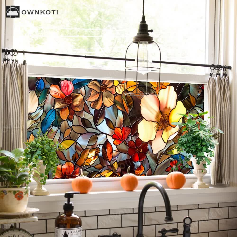 Floral Removable Static Glass Window Film