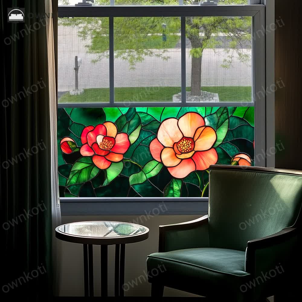 Floral Removable Non-Adhesive Glass Window Film