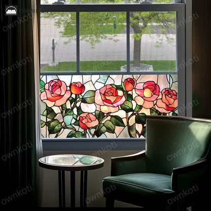 Floral Removable Non-Adhesive Glass Window Film