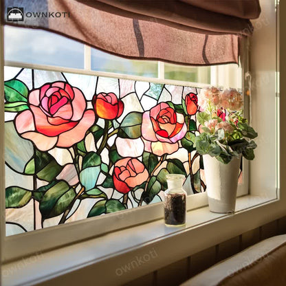 Floral Removable Non-Adhesive Glass Window Film