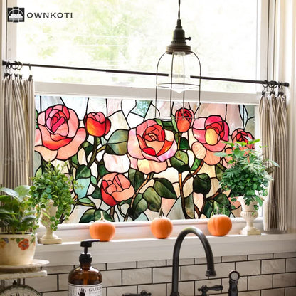 Floral Removable Non-Adhesive Glass Window Film