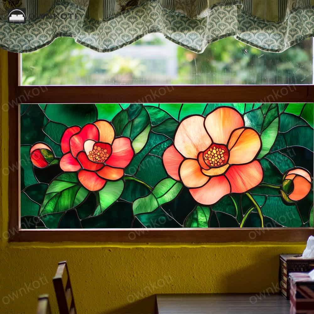 Floral Removable Non-Adhesive Glass Window Film