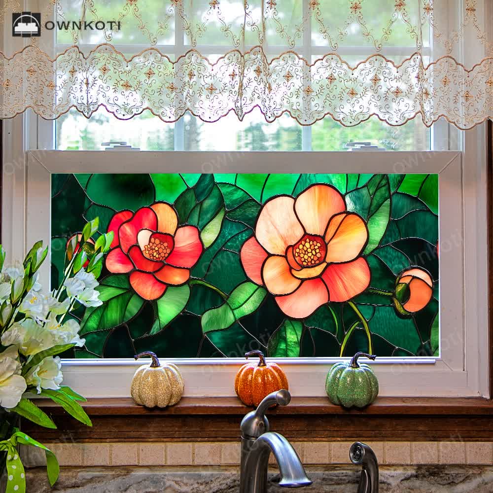 Floral Removable Non-Adhesive Glass Window Film