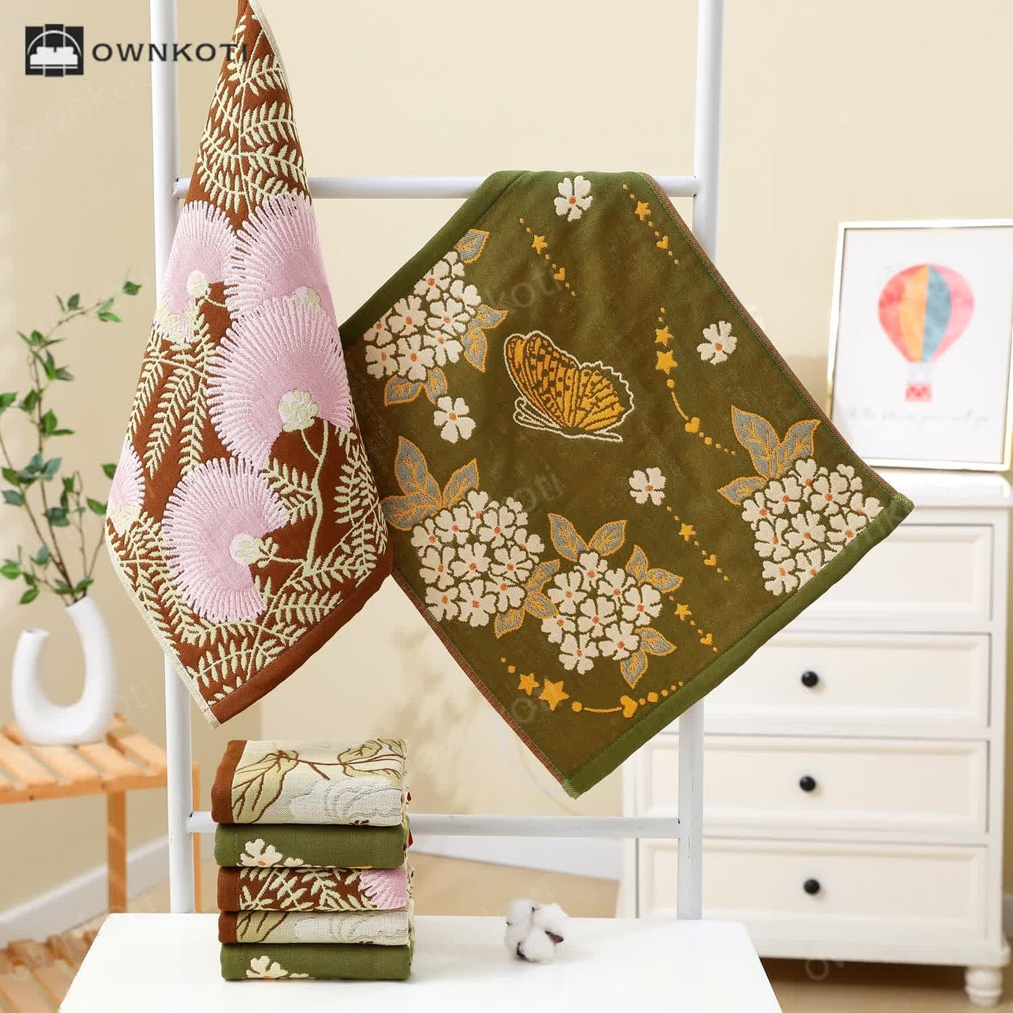 Cotton Gauze Jacquard Retro Floral Kitchen Towel