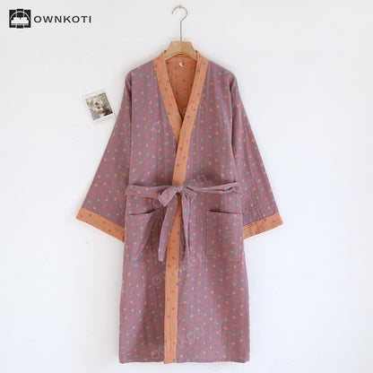 Colorful Dots Cotton Gauze Kimono Bathrobe