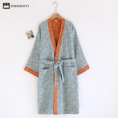 Colorful Dots Cotton Gauze Kimono Bathrobe