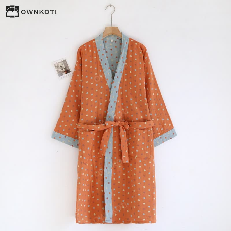 Colorful Dots Cotton Gauze Kimono Bathrobe