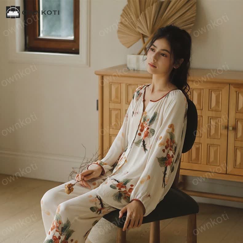 Satin Rural Soft Cardigan Pajama Set