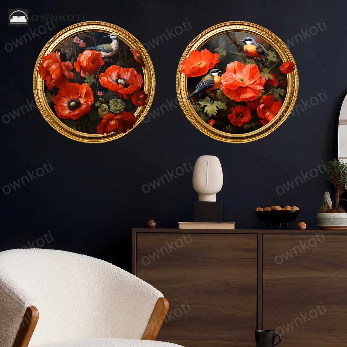 Self-Adhesive 3D Floral Round-shape Wall Stickers