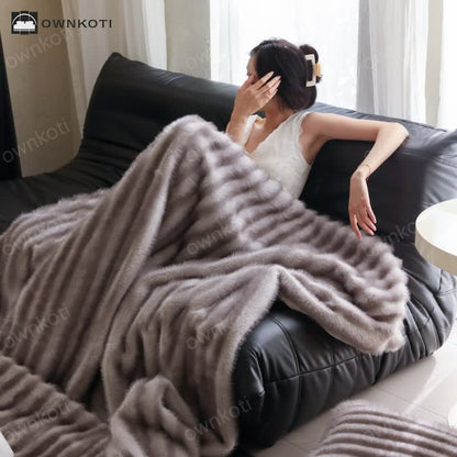 Modern Striped Faux Fur Throw Blanket