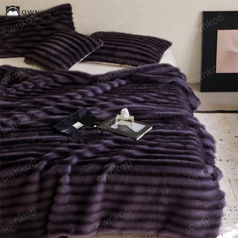 Modern Striped Faux Fur Throw Blanket