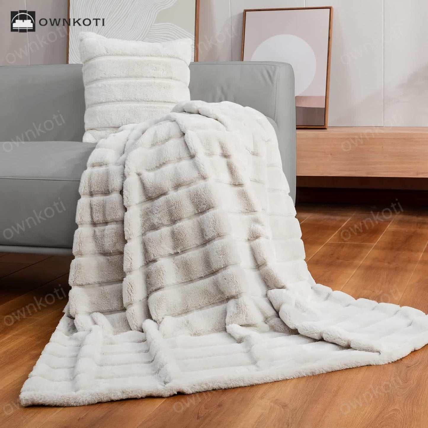 Solid Color Plush Striped Throw Blanket