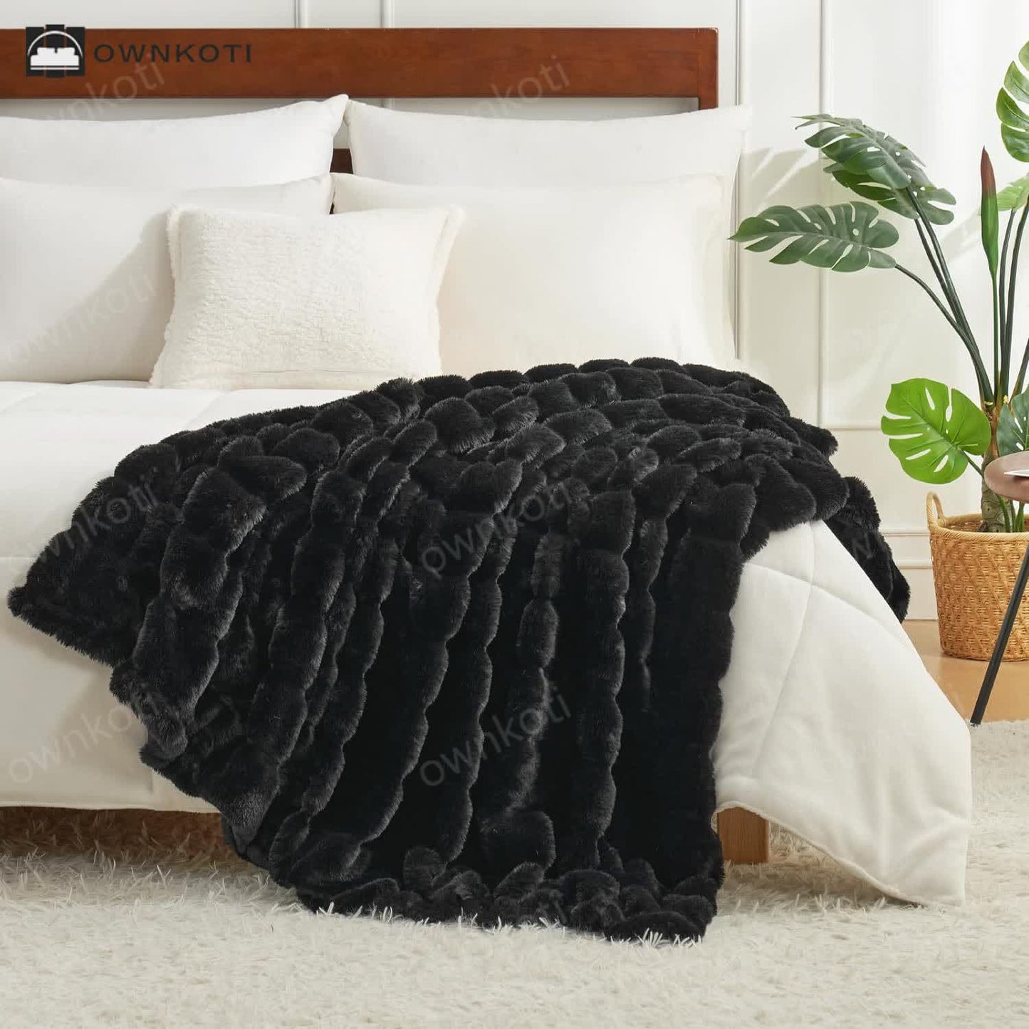 Solid Color Plush Striped Throw Blanket