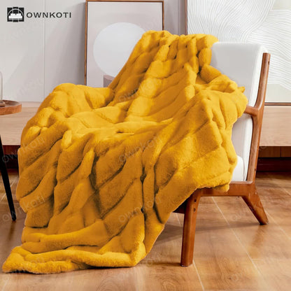 Solid Color Plush Striped Throw Blanket