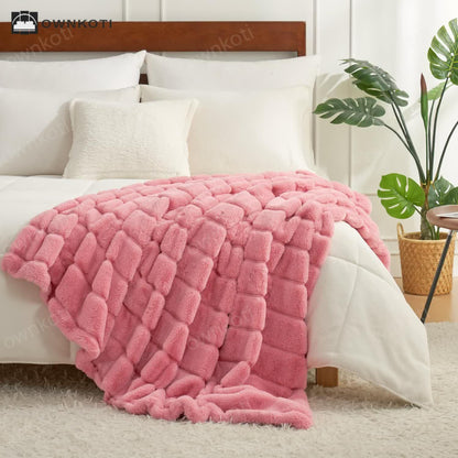 Solid Color Plush Striped Throw Blanket