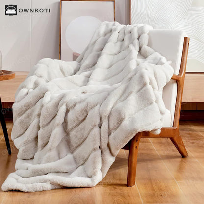 Solid Color Plush Striped Throw Blanket