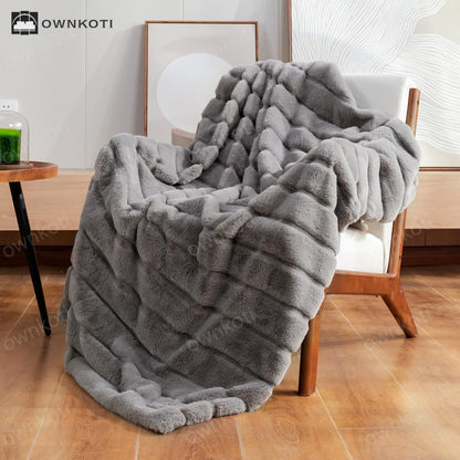 Solid Color Plush Striped Throw Blanket