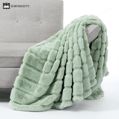 Solid Color Plush Striped Throw Blanket