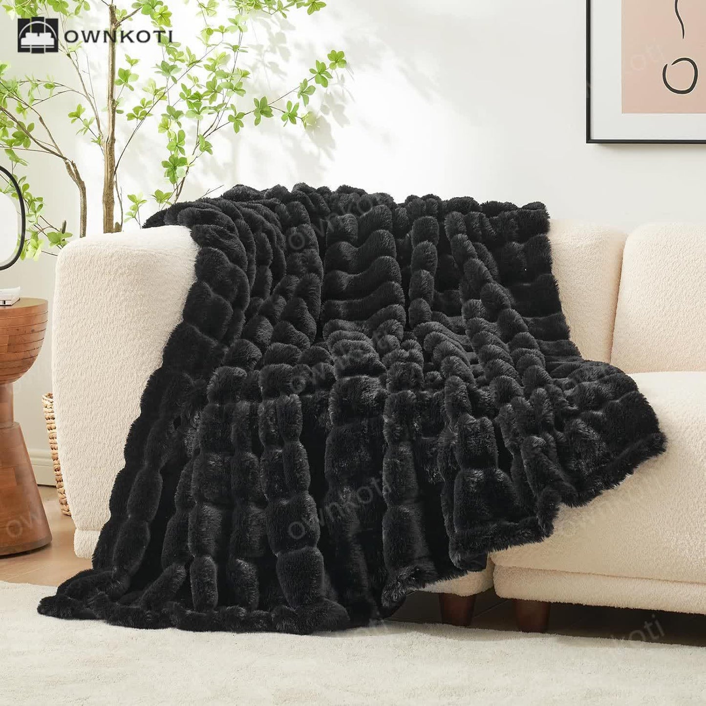 Solid Color Plush Striped Throw Blanket