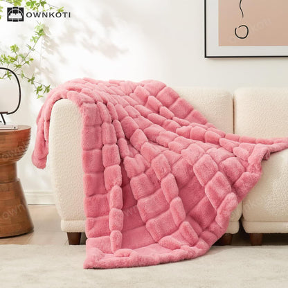 Solid Color Plush Striped Throw Blanket