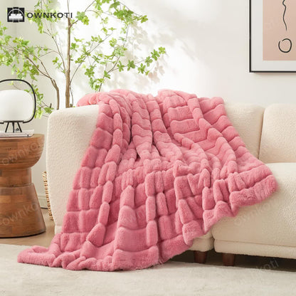 Solid Color Plush Striped Throw Blanket