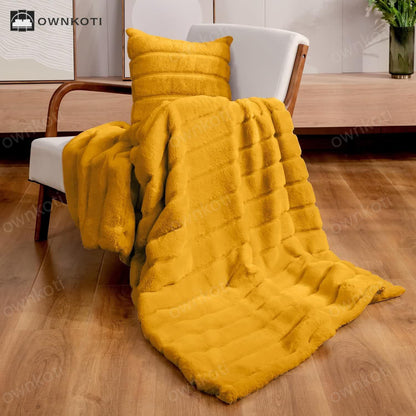 Solid Color Plush Striped Throw Blanket