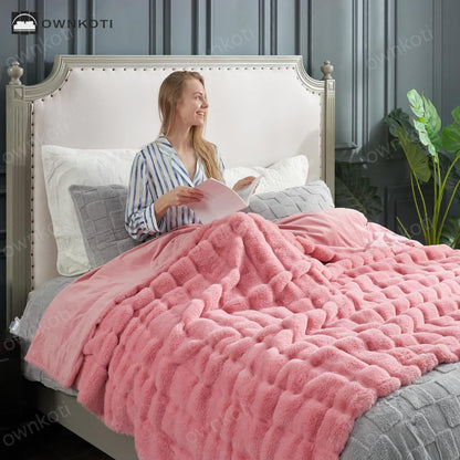 Solid Color Plush Striped Throw Blanket