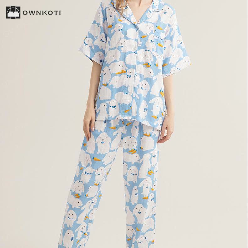 Cute Rabbit Cotton Gauze Nightwear Set