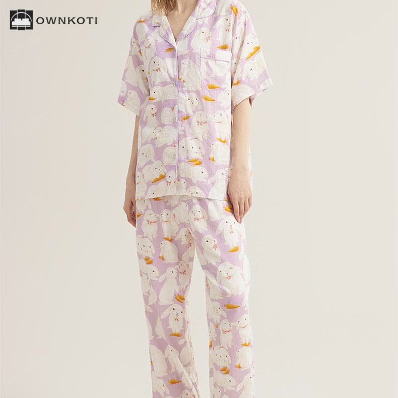 Cute Rabbit Cotton Gauze Nightwear Set