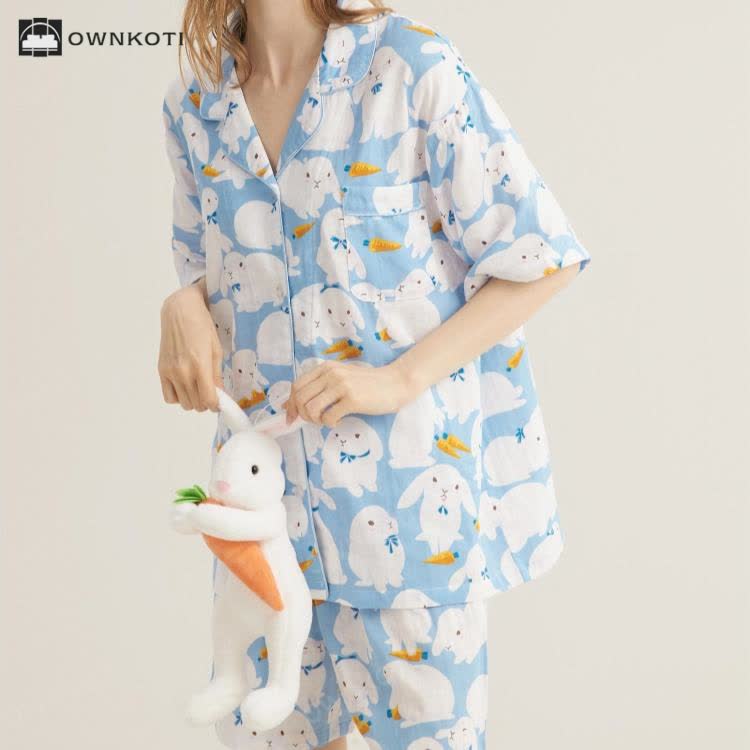 Cute Rabbit Cotton Gauze Nightwear Set