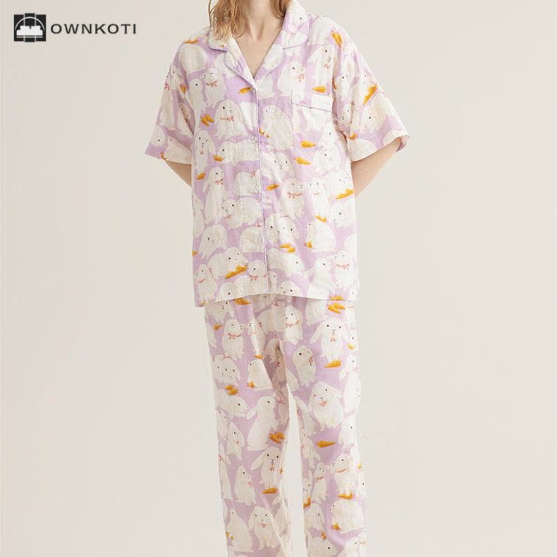 Cute Rabbit Cotton Gauze Nightwear Set