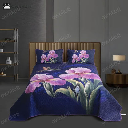 Floral Bird Quilted Soft Bedding Set(3PCS)