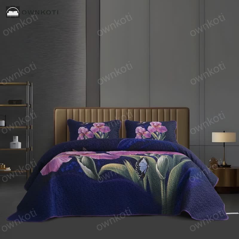 Floral Bird Quilted Soft Bedding Set(3PCS)