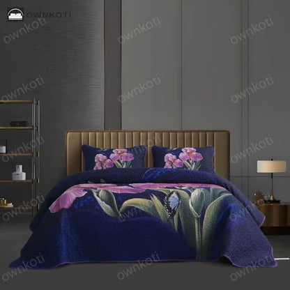 Floral Bird Quilted Soft Bedding Set(3PCS)