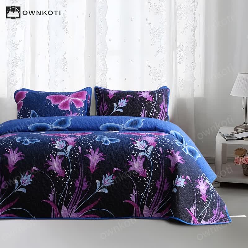 Quilted Pastoral Butterfly Bedding Set(3PCS)