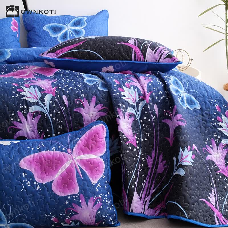 Quilted Pastoral Butterfly Bedding Set(3PCS)