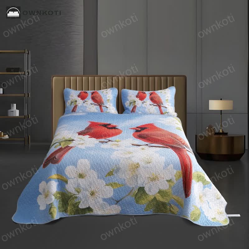 Rural Gardenia Bird Quilted Breathable Bedding Set(3PCS)