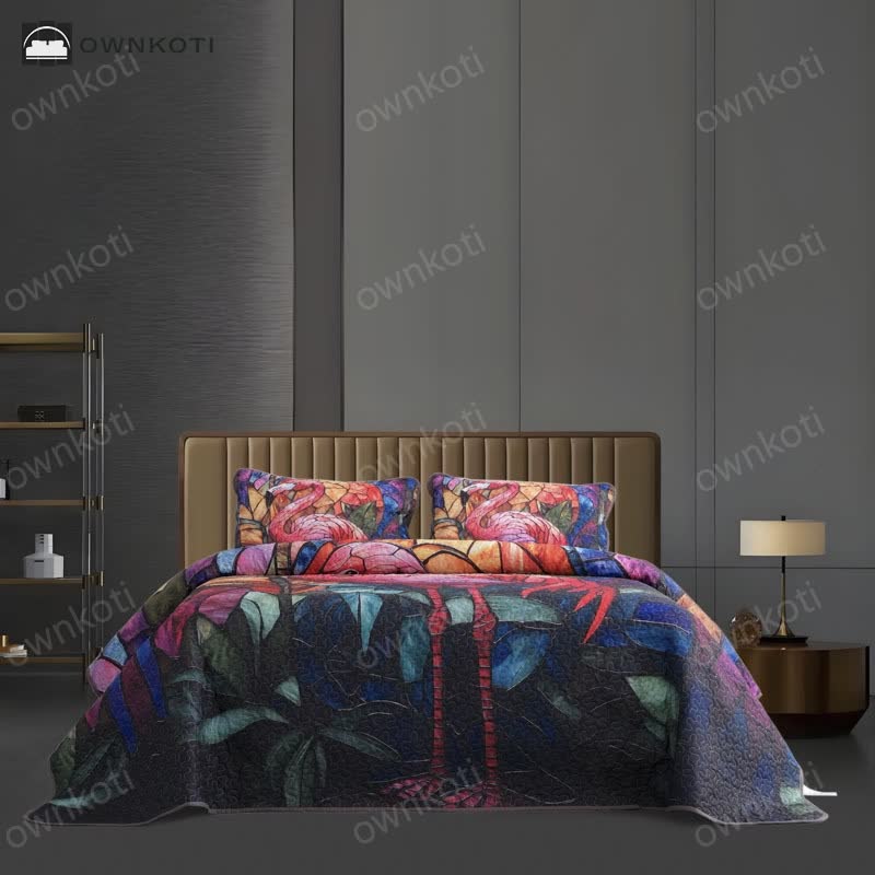 Tropical-style Flamingo Quilted Bedding Set(3PCS)