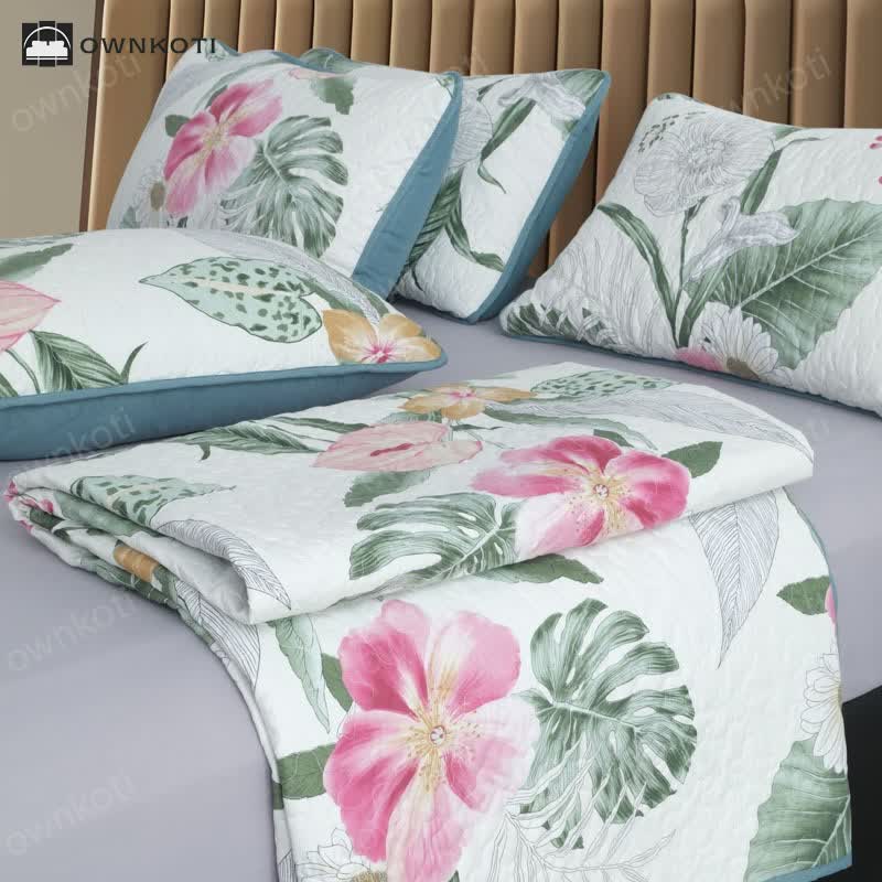 Blooming Floral Quilted Bedding Set(3PCS)