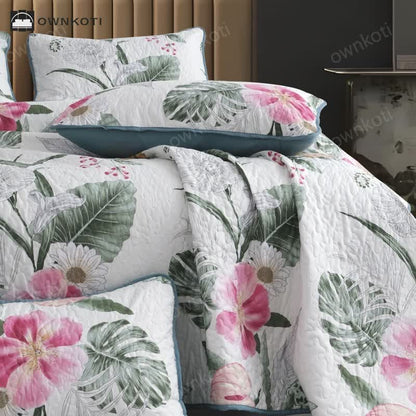 Blooming Floral Quilted Bedding Set(3PCS)