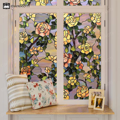 Stained Rose Removable Static Window Privacy Film