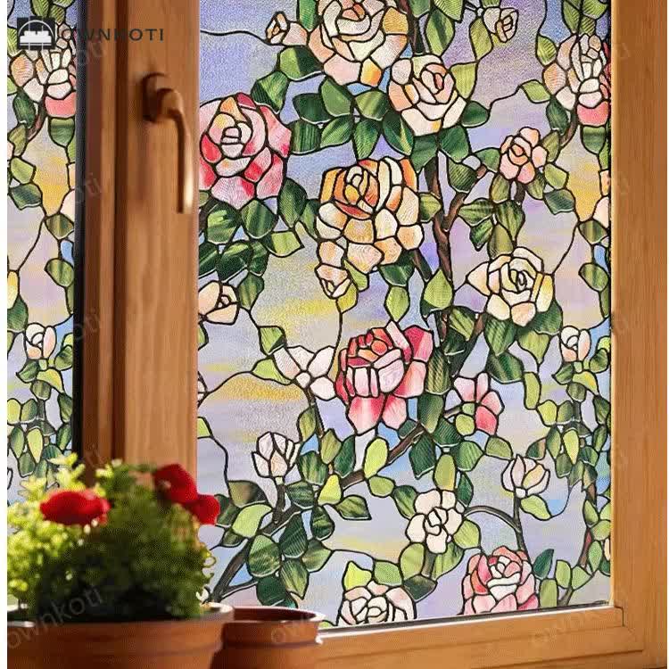 Stained Rose Removable Static Window Privacy Film