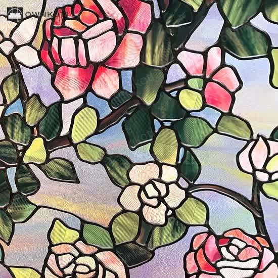 Stained Rose Removable Static Window Privacy Film