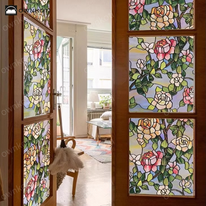 Stained Rose Removable Static Window Privacy Film