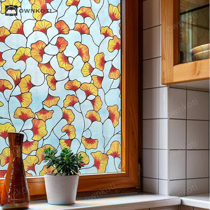 Vintage Ginkgo Leaf Static Window Privacy Film