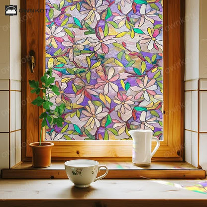 Stained Floral Static Window Privacy Film