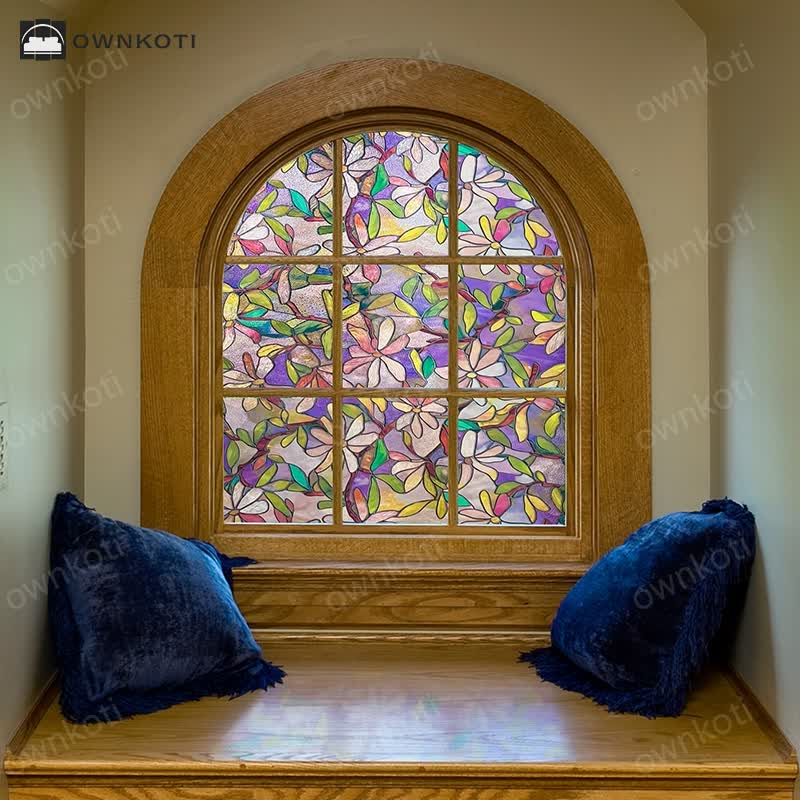 Stained Floral Static Window Privacy Film